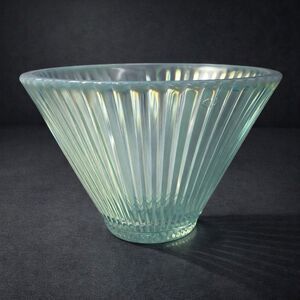 Vintage Fenton Ice Blue Opalescent Ribbed Flared Glass Bowl 7.75” USA